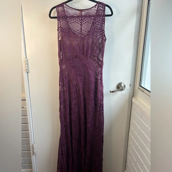 Sundance 100% Silk Embroidered Wine Slip Maxi Dress - Picture 4 of 11